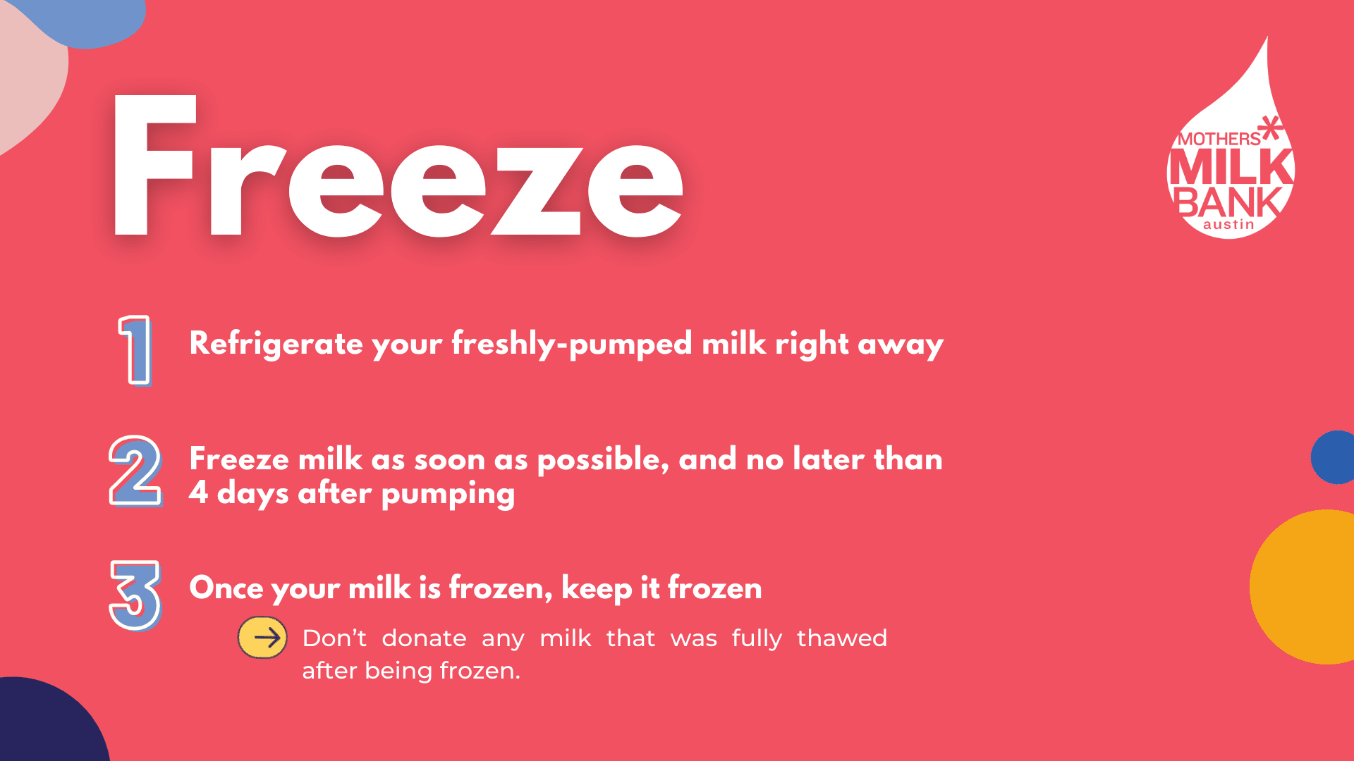 Steps to Freeze milk safely for Mothers Milk Bank